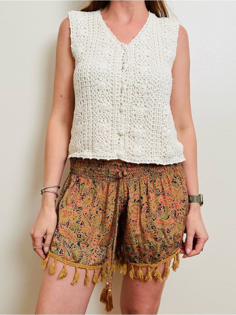New Raga Paisley Print Tassel Hem Shorts Boho Festival Bohemian Summer Beach